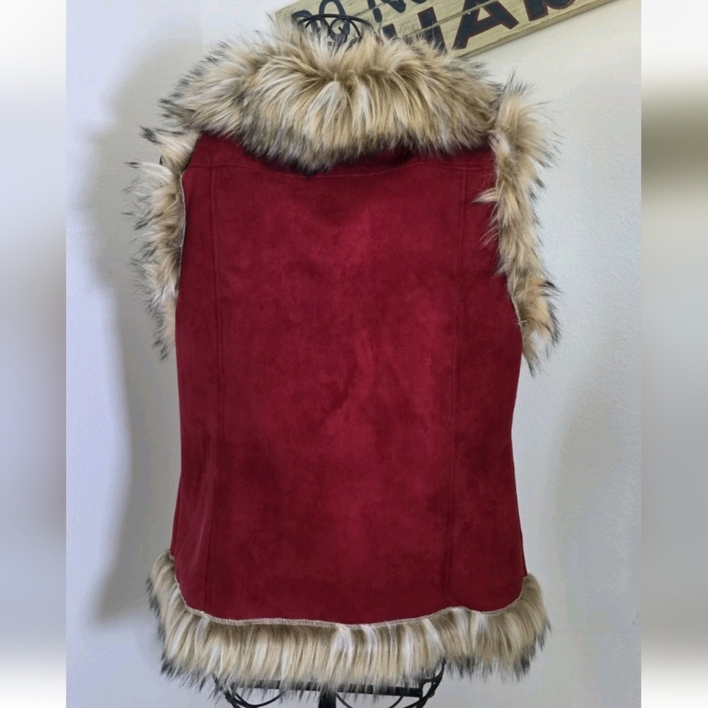 Tasha Polizzi The Scarlet Red Faux Fur Vest Sz Large Rustic Chic Boho Glam Vegan - Picture 3 of 6
